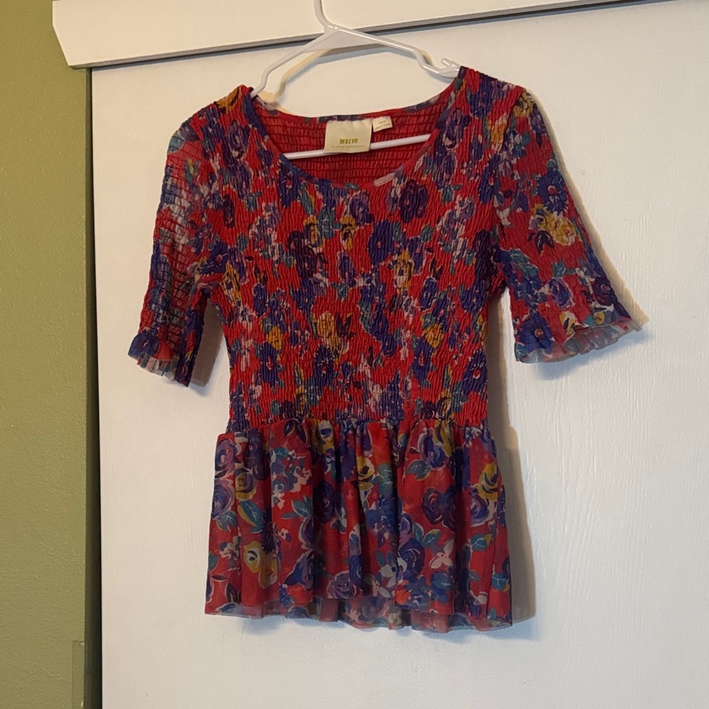 Maeve Red and Blue Floral Blouse